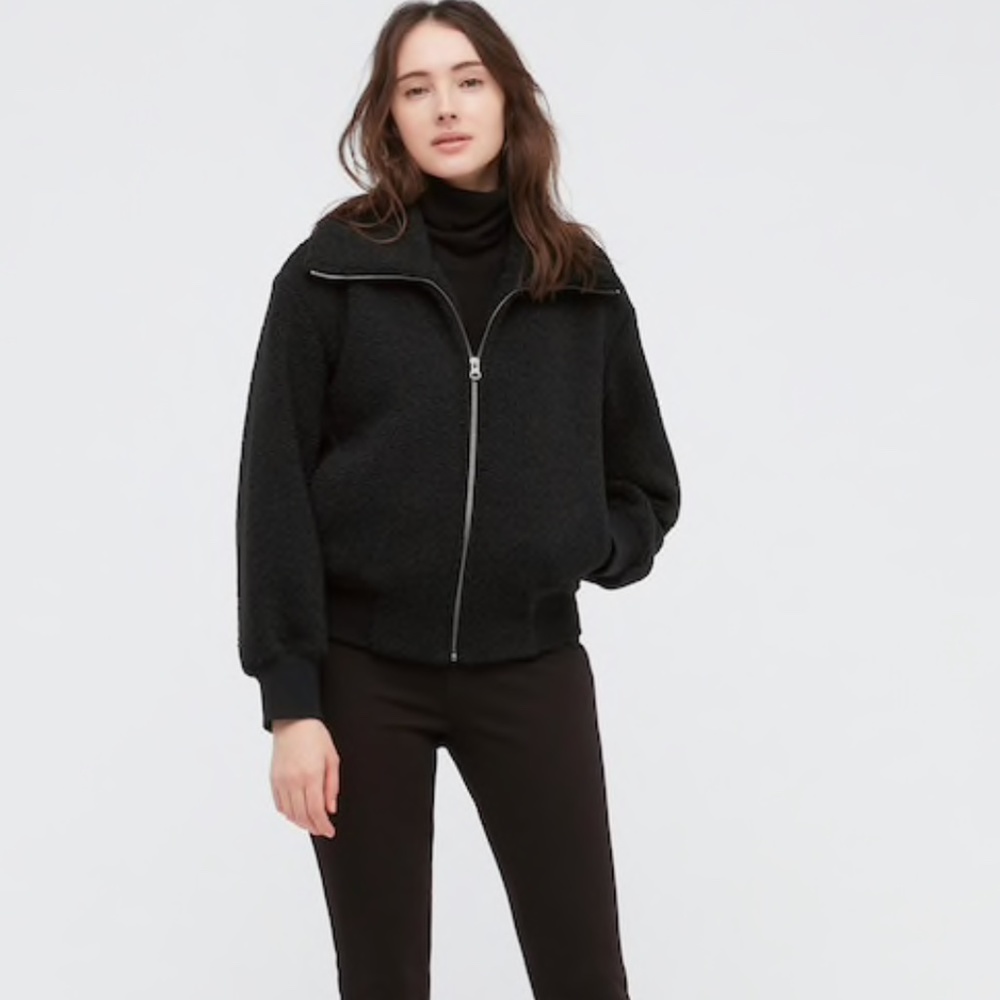 WOMEN PILE-LINED FLEECE CROPPED FULL-ZIP LONG-SLEEVE JACKET